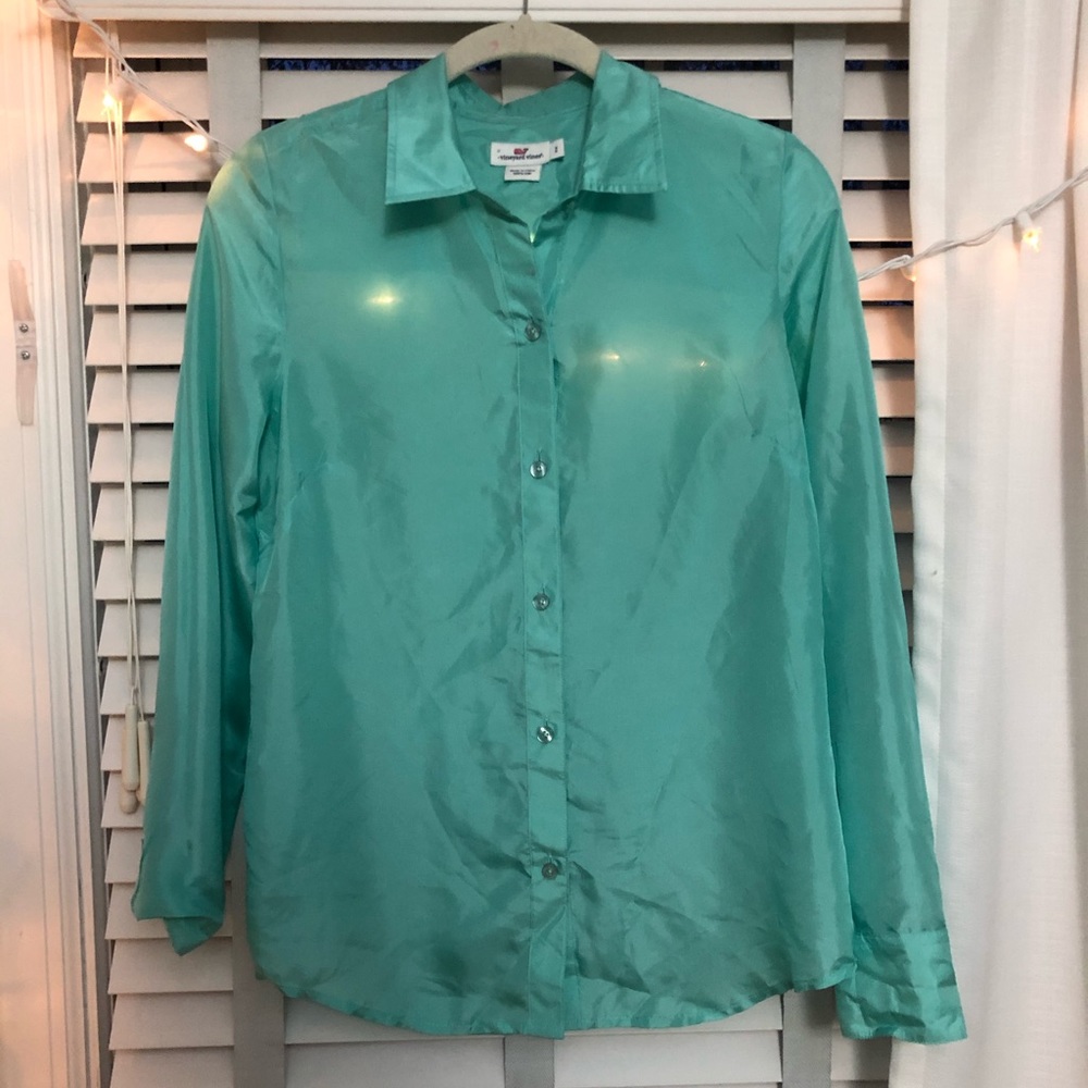 Vineyard Vines 100% Silk Teal Dress Shirt